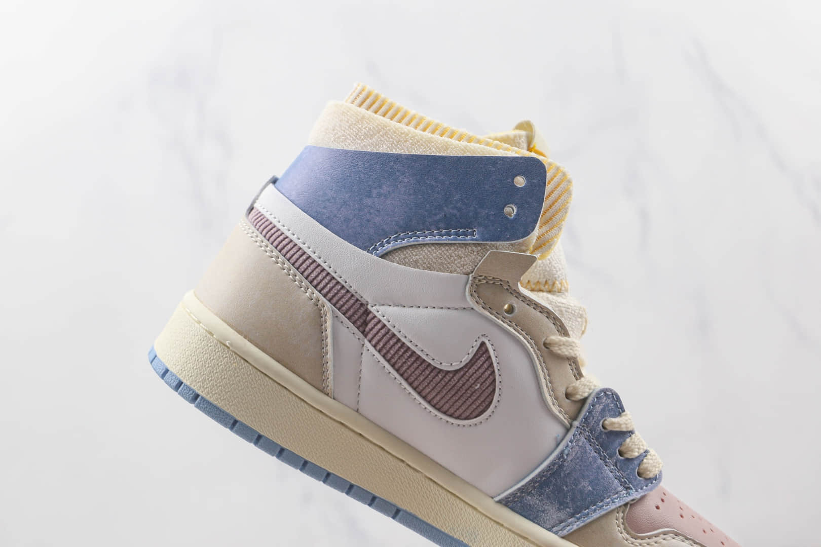 乔丹Air Jordan 1 Zoom CMFT Corduroy纯原版本中帮AJ1粉蓝色反毛皮篮球鞋原楦头纸板打造 货号:DQ5092-651