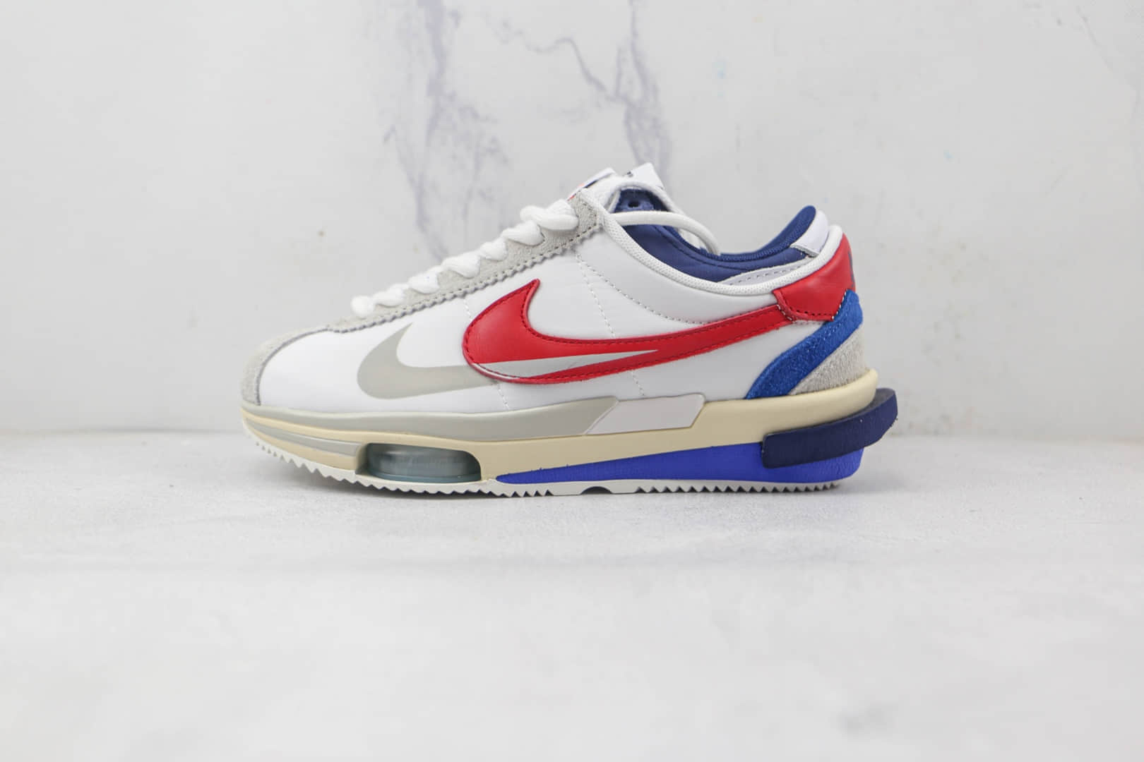 耐克Nike Air Zoom Cortez SP 4.0 Grey White x Sacai联名款纯原版本厚底阿甘白红双勾老爹鞋原盒原标 货号:DQ0581-100