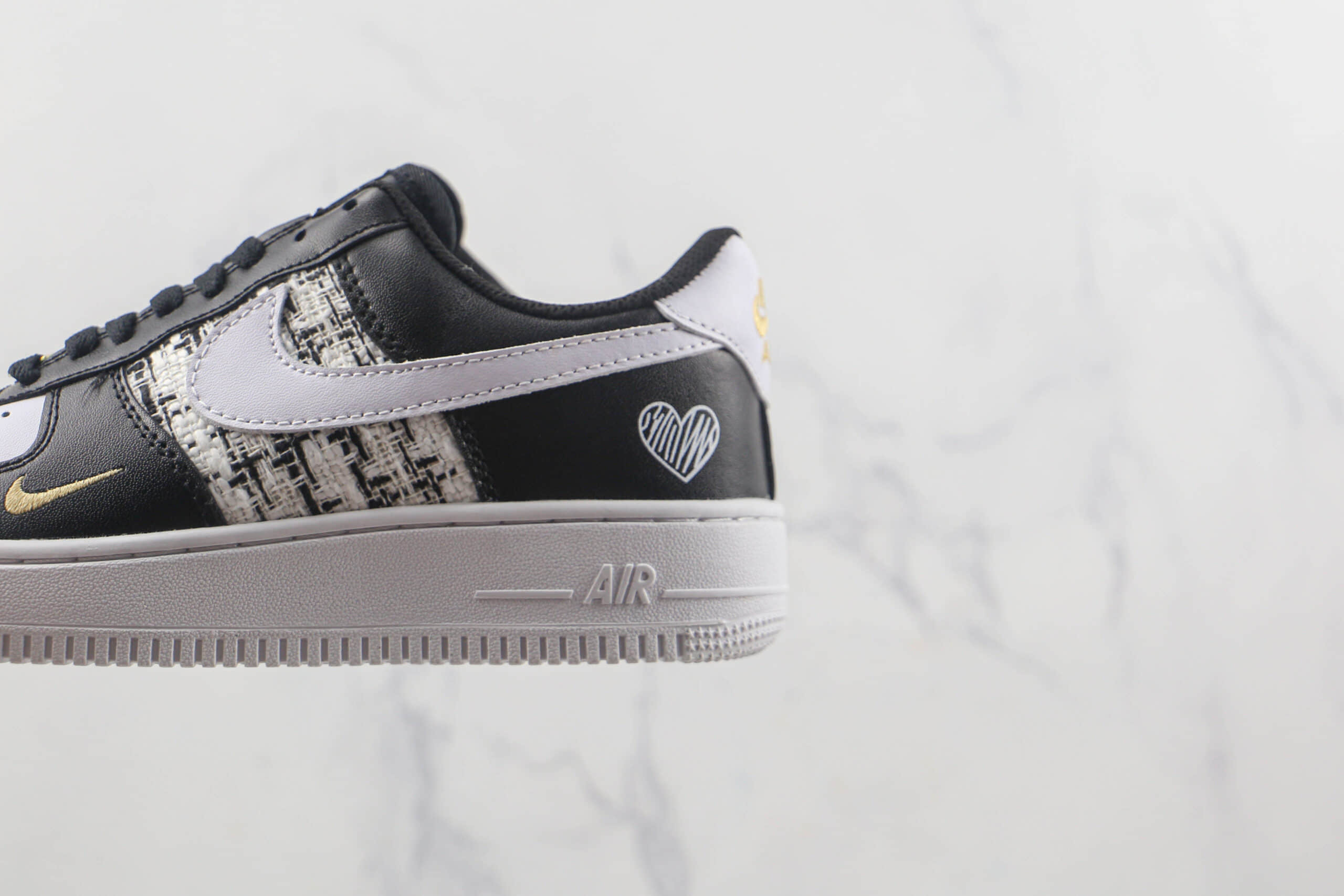 耐克Nike Air Force 1 Fontanka纯原复刻低帮空军一号针织爱心黑白色板鞋原鞋开模 货号:CZ0270-001