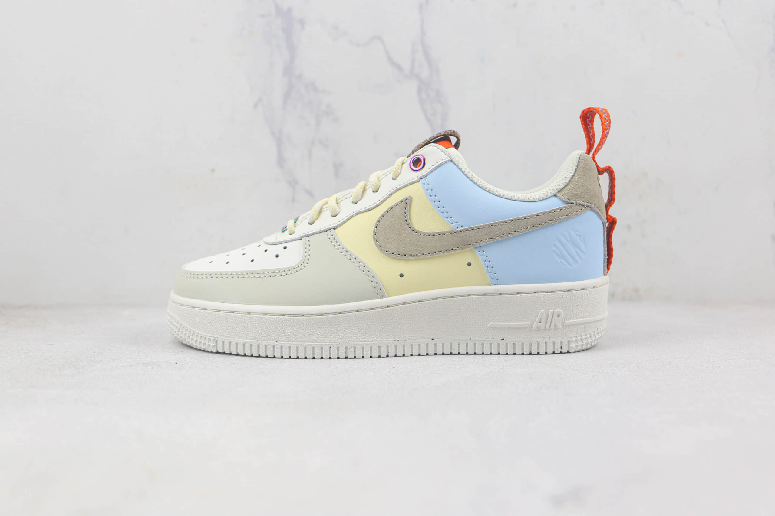 耐克Nike Air Force 1 Low莆田纯原复刻版本低帮空军一号灰黄蓝三色拼接板鞋内置气垫原盒原标 货号：DX6042-111