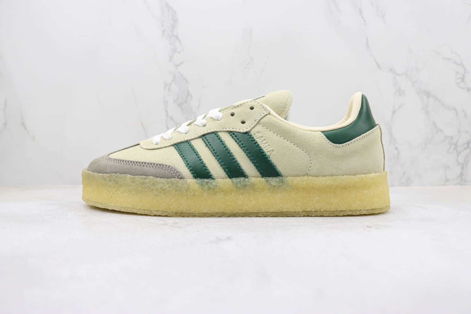 阿迪达斯Kith x Clarks x adidas Originals 8th Street Samba纯原版本桑巴联名灰白深绿生胶底德训鞋 莆田阿迪达斯货源 货号:ID7297