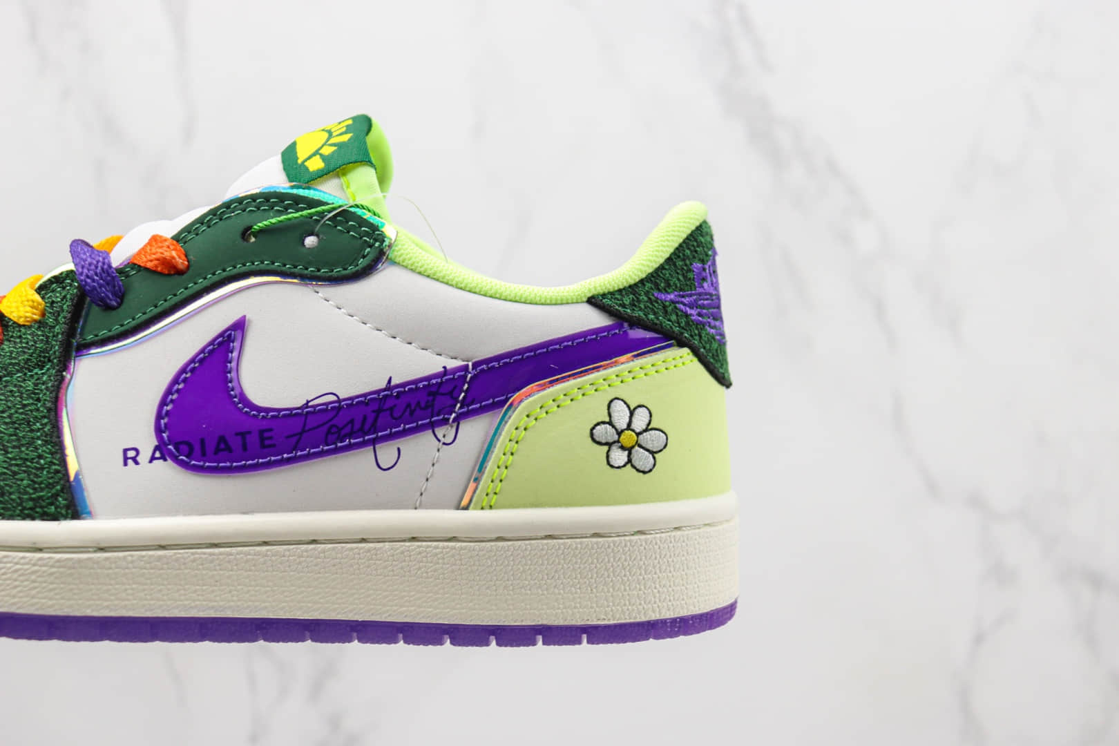 乔丹Air Jordan 1 Low纯原版本低帮AJ1慈善款绿紫色板鞋 莆田天花板AJ1系列 货号:FD9665-351