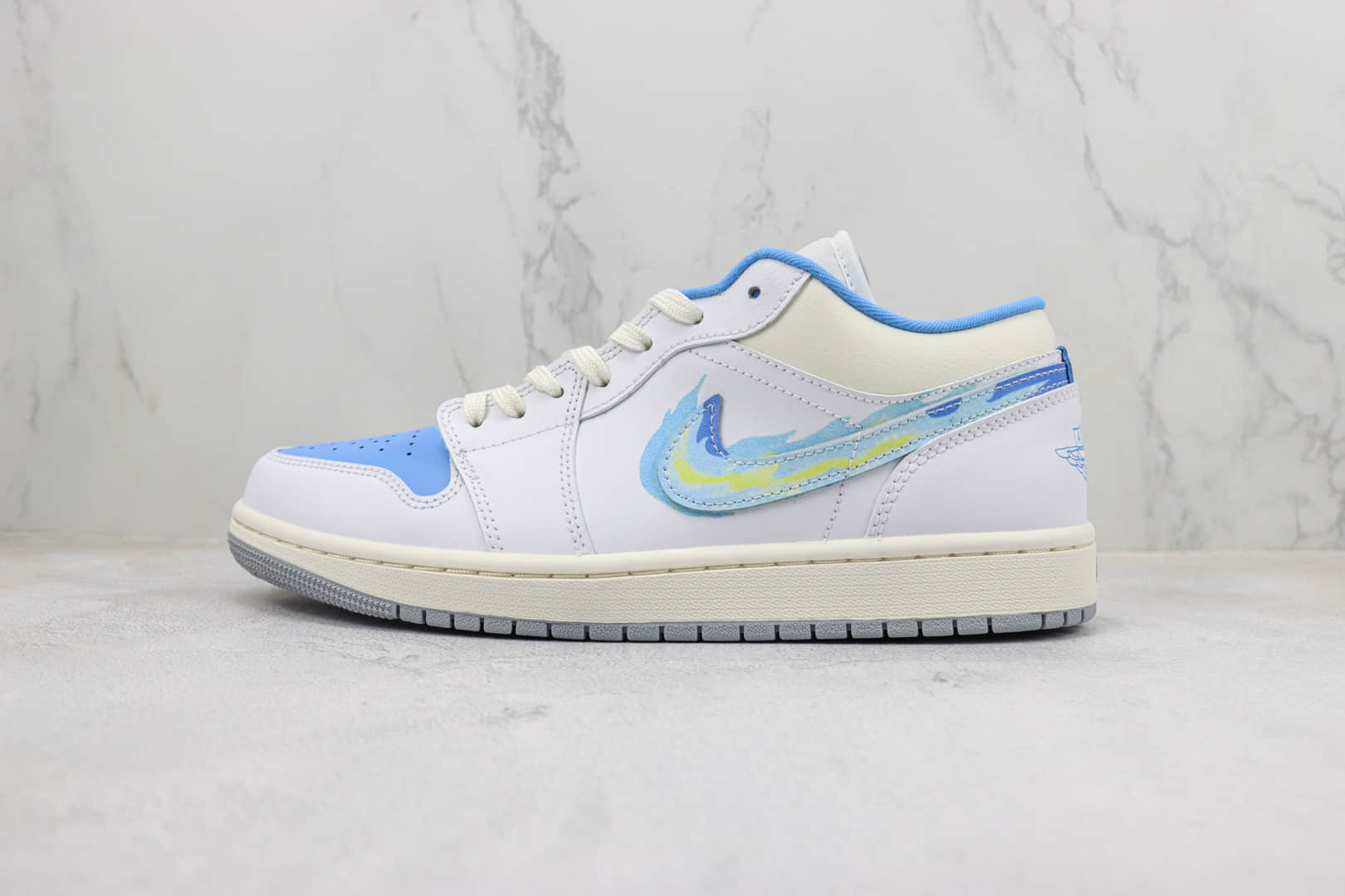 乔丹Air Jordan 1 Low纯原版本低帮AJ1白蓝火焰篮球鞋 莆田天花板AJ1系列 货号:FJ7219-441
