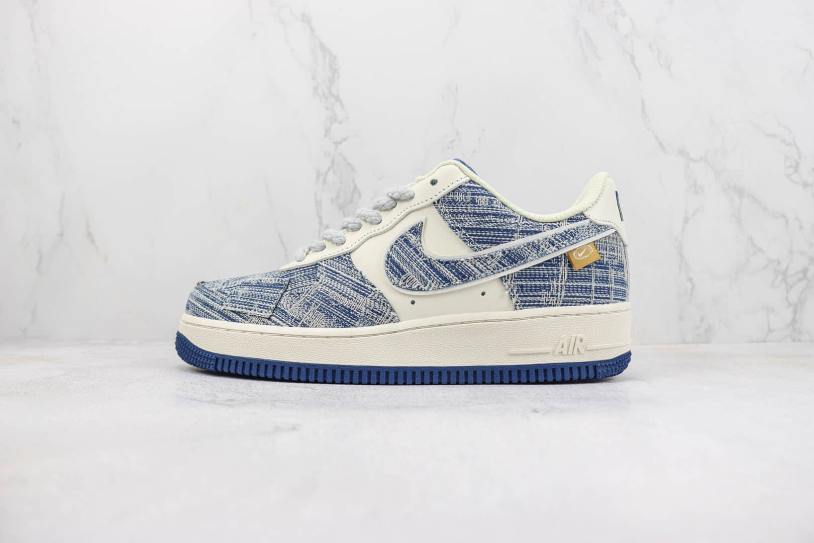 耐克Nike Air Force 1 Low纯原版本空军一号低帮AF1白蓝牛仔补丁板鞋 莆田天花板AF1系列 货号:FB0607-077