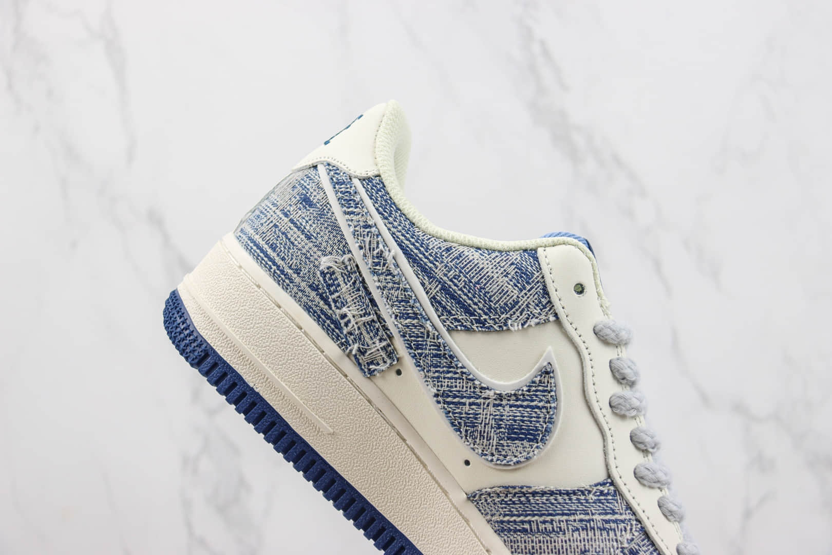 耐克Nike Air Force 1 Low纯原版本空军一号低帮AF1白蓝牛仔补丁板鞋 莆田天花板AF1系列 货号:FB0607-077