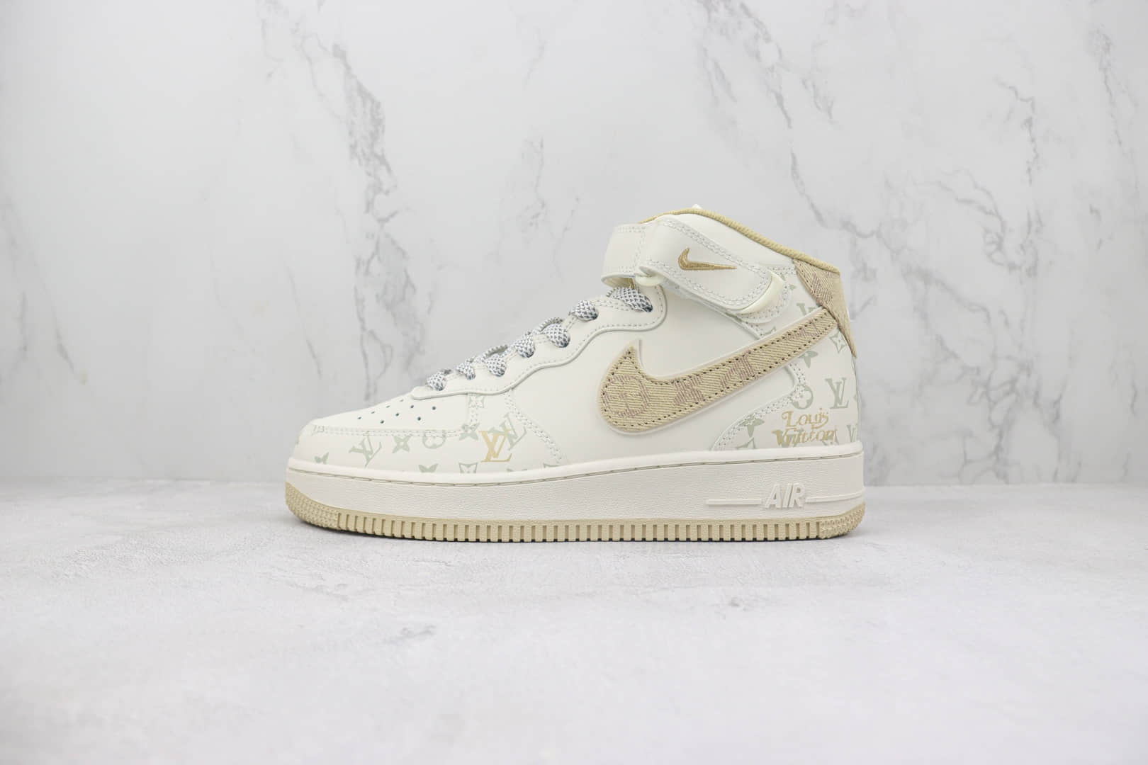 耐克LV x Nike Air Force 1 Mid纯原版本LV联名空军一号中帮AF1浅黄牛仔暗夜精灵板鞋 莆田耐克货源 货号:DV9988-600