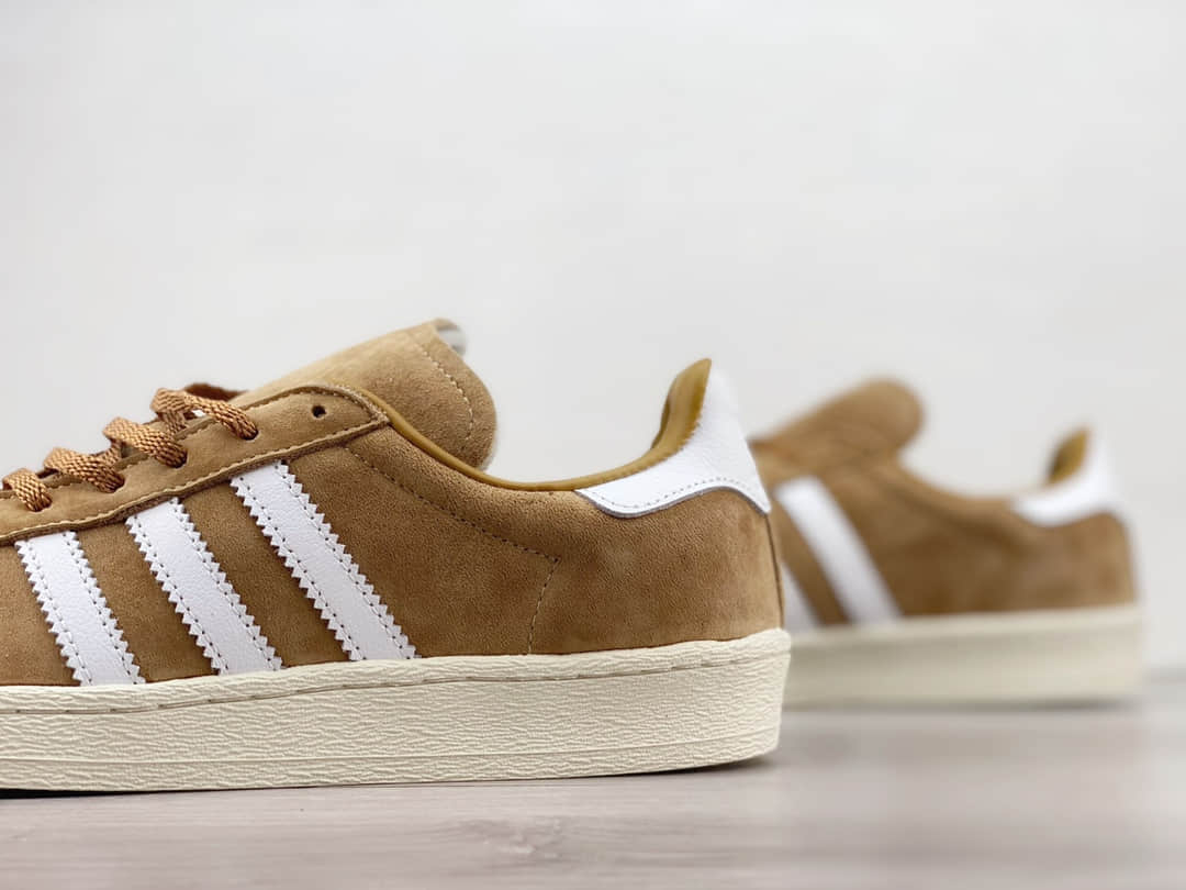 阿迪达斯adidas Campus 80S纯原版本三叶草棕白色复古板鞋 莆田阿迪达斯工厂 货号：ID7317
