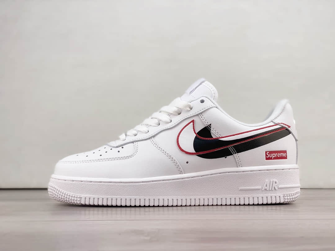 耐克Supreme x Nike Air Force 1'07 Low纯原版本空军一号Supreme联名AF1白黑红双勾板鞋 莆田天花板AF1 货号:CU9225-100