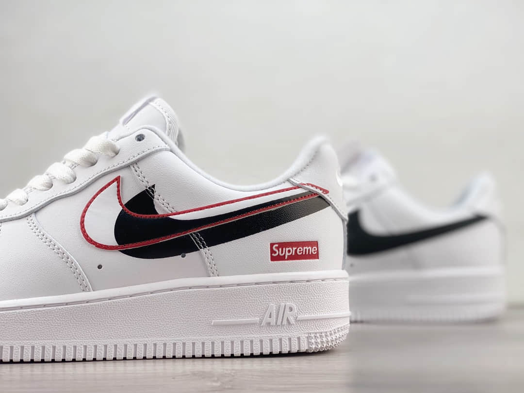 耐克Supreme x Nike Air Force 1'07 Low纯原版本空军一号Supreme联名AF1白黑红双勾板鞋 莆田天花板AF1 货号:CU9225-100