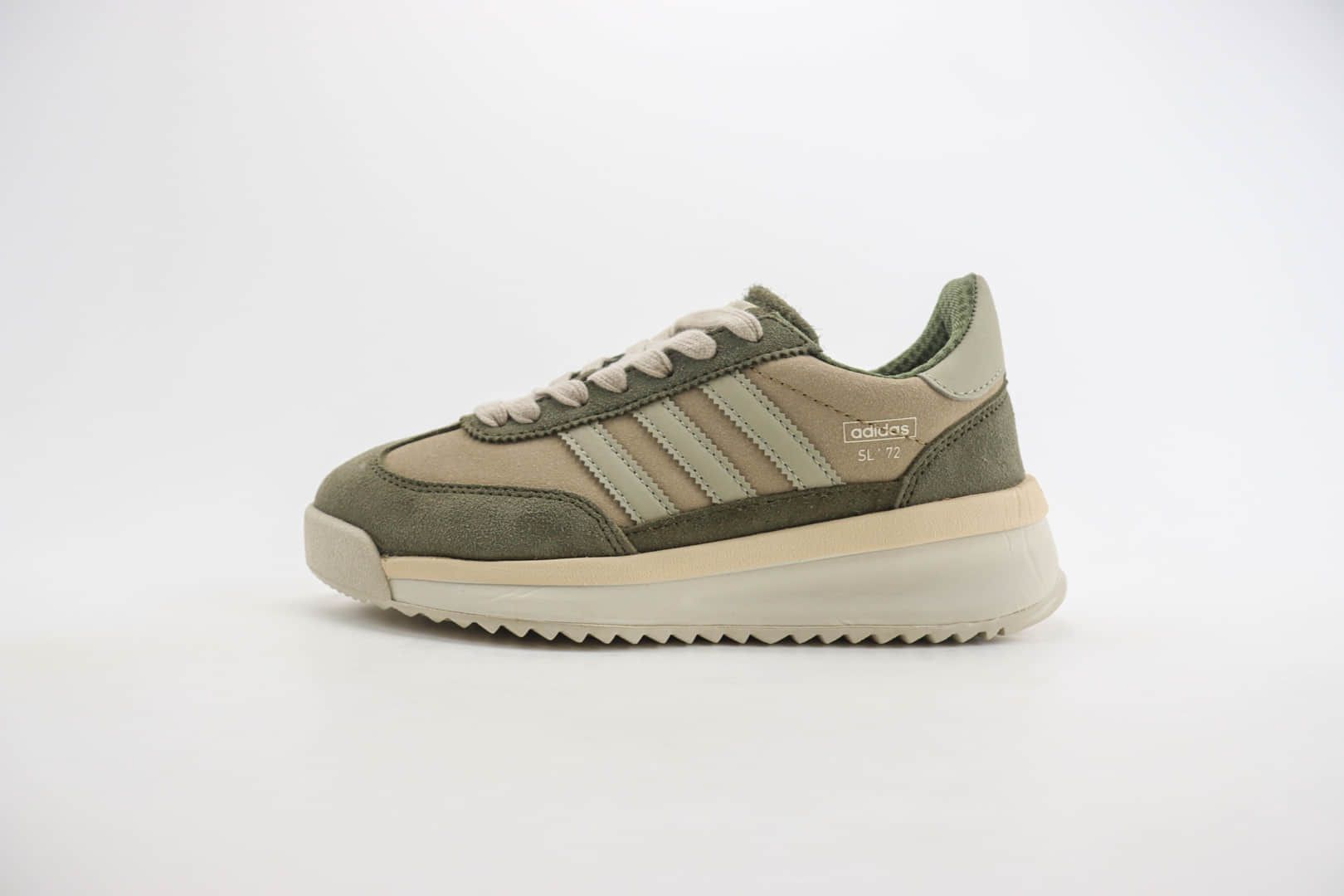 阿迪达斯adidas Originals SL 72 RTN纯原版本米橄榄绿厚底增高板鞋 莆田复刻鞋货源 货号:IH5632