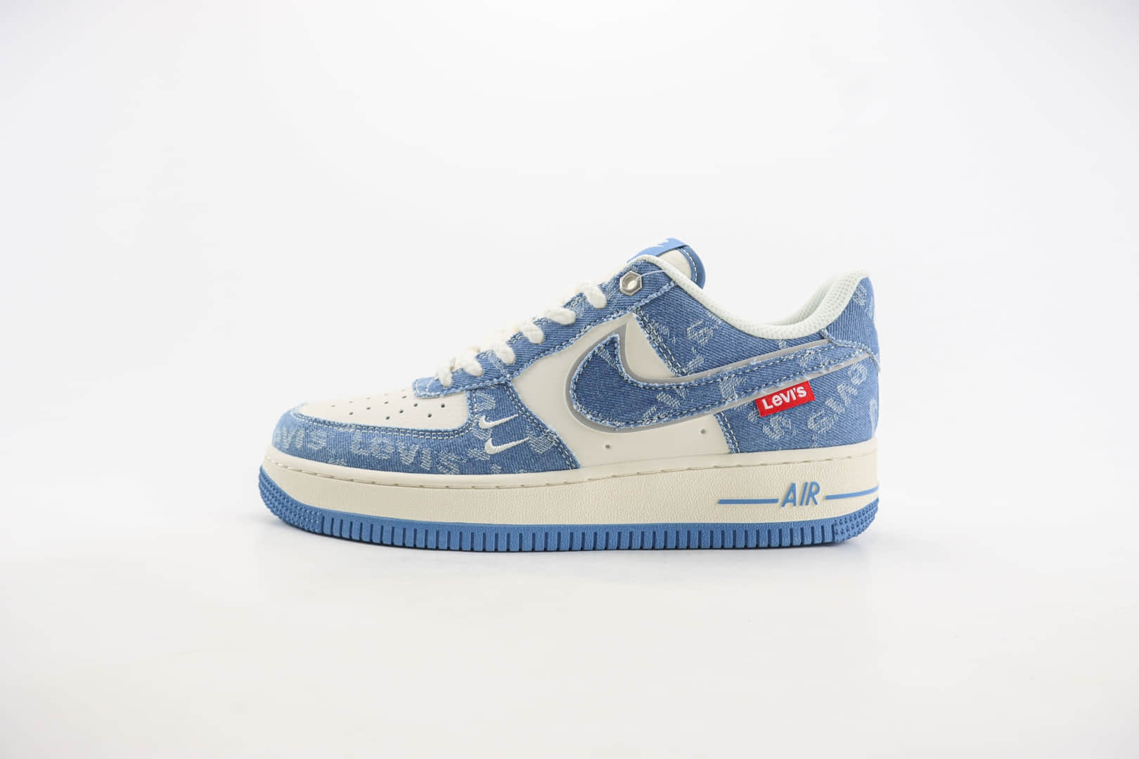 耐克Nike Air Force 1纯原版本空军一号AF1李维斯联名米白牛仔蓝板鞋 莆田耐克货源 货号:SJ6698-003