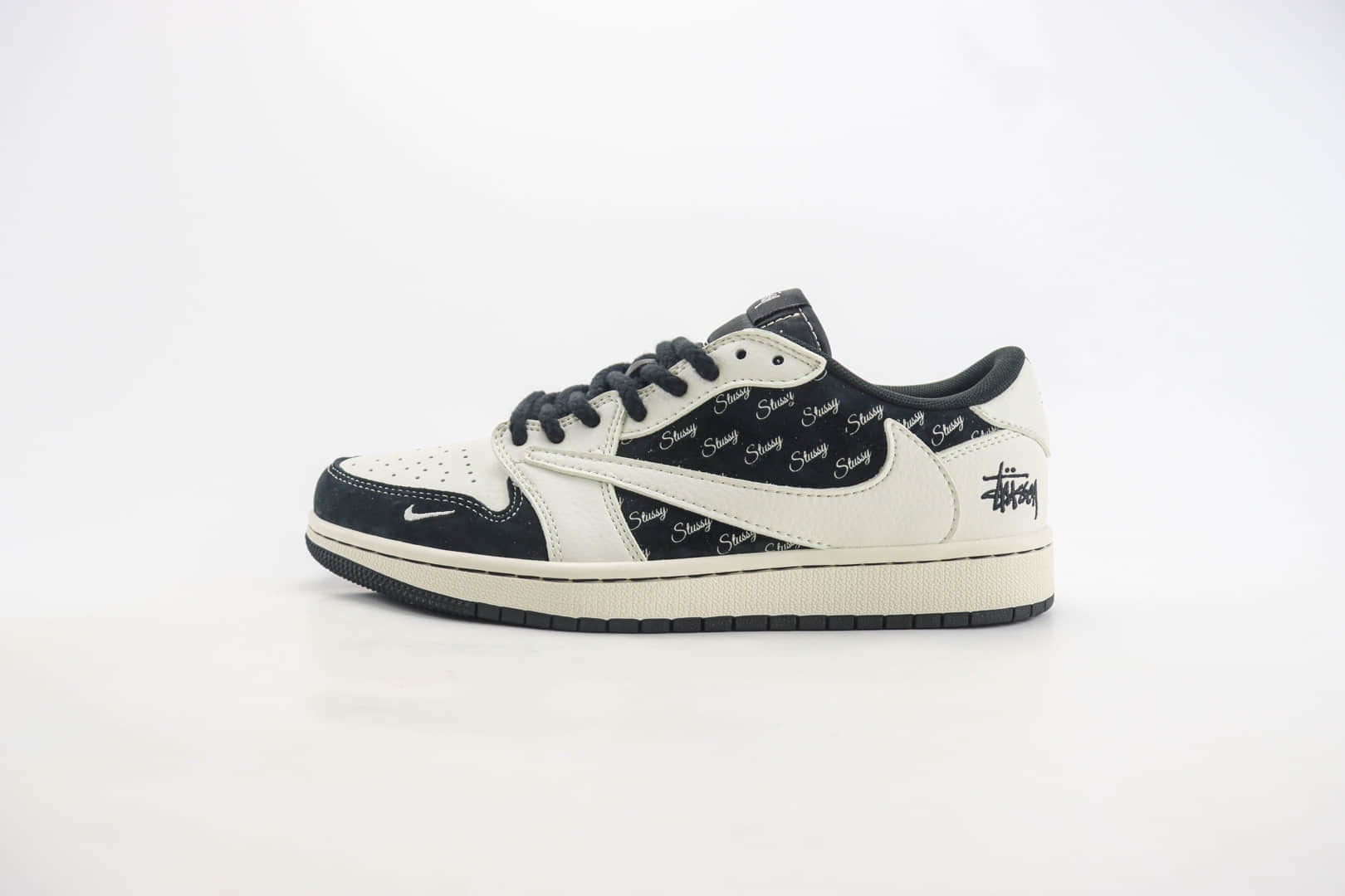 乔丹Stussy x Air Jordan 1 Low纯原版本AJ1黑白倒钩斯图西联名板鞋 莆田AJ工厂 货号:SJ2068-128