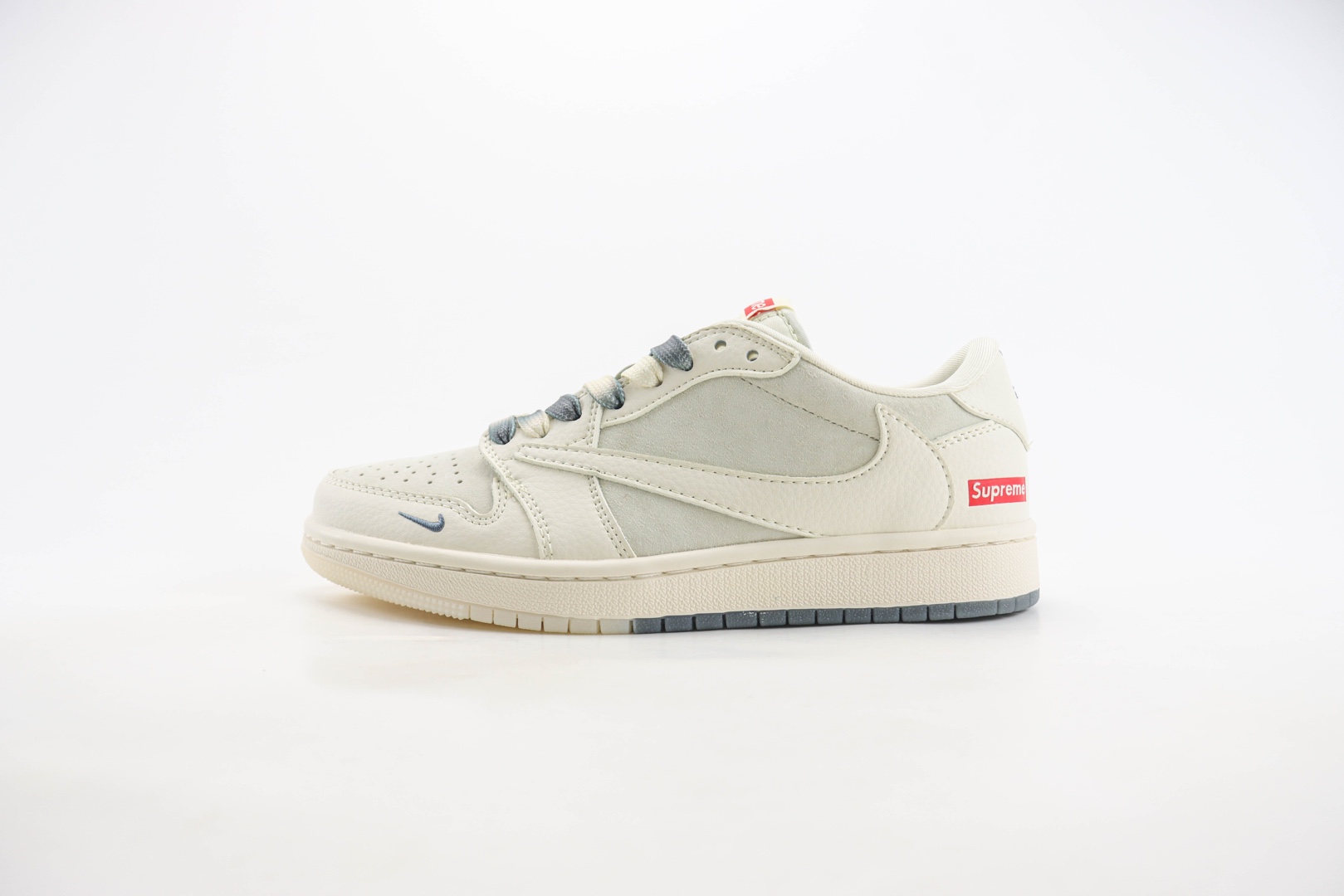 乔丹Supreme x Air Jordan 1 Low纯原版本低帮AJ1倒钩白灰Supreme联名篮球鞋 莆田AJ货源 货号:BB7518-001